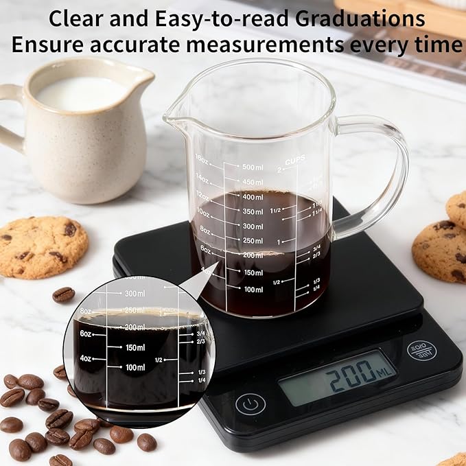 77L Glass Measuring Cup, [Insulated handle, V-Shaped Spout], High Borosilicate Glass Measuring Cup for Kitchen or Restaurant, Easy To Read, 1000 ML (1 Liter, 4 Cup)