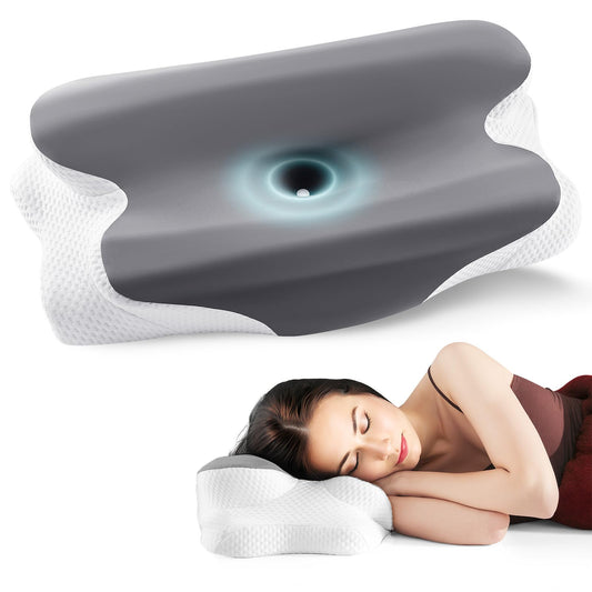 Cervical Neck Pillow for Pain Relief, Ergonomic Neck Support Pillow for Sleeping, Cooling Memory Foam Pillow, Contour Orthopedic Bed Pillow for Back Side Stomach Sleepers with Pillowcase