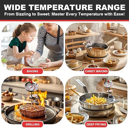 Candy Thermometer Waterproof IP67 - Oil Thermometer for Frying with Clips - 9" Side of Pot Thermometer Deep Fry for Oil Candy Candle BBQ (Silver 2 PCS, 9 inches)