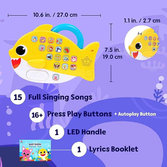 Baby Shark Melody Pad Sound Pad | Baby Shark Toys, Baby Shark Books | Learning & Education Toys | Interactive Baby Toys for Toddlers 1-3 | Gifts for Boys & Girls
