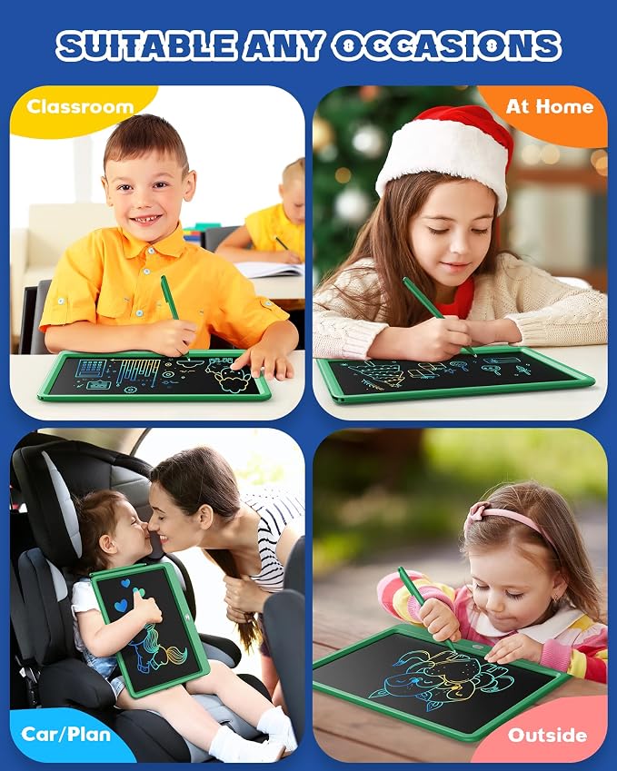 Bravokids 12 Inch LCD Writing Tablet for 3 Year Olds - Electronic Drawing Pad and Doodle Board as Educational Birthday Gifts for Girls and Boys (Green)