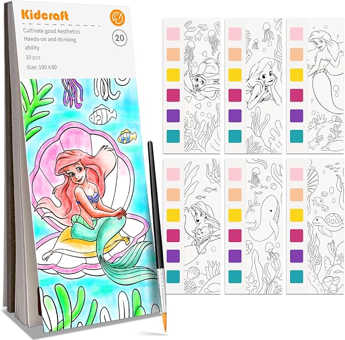 Paint with Water Coloring Books for Kids, Pocket Mess Free Watercolor Painting Kit, Water Color Paint Set Arts and Crafts Gift for Girls Ages 4 5 6 7 8+, Travel Activity Toy - Mermaid