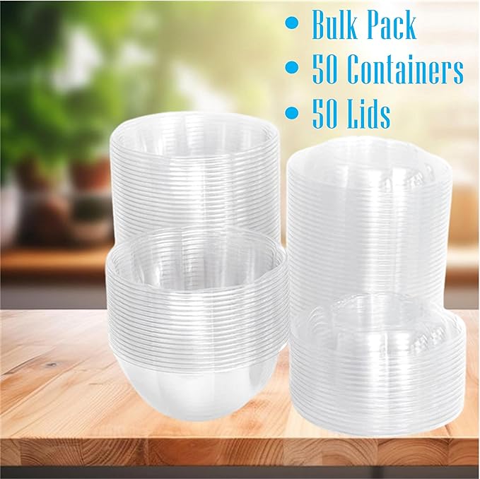 Mr Miracle Clear 24 Ounce Plastic Salad Bowls with Snap-On Lids. 50 Pack. Airtight Disposable Salad Containers for Lunch, Meal Prep, Parties. Ideal as Disposable Salad Bowls with Lids