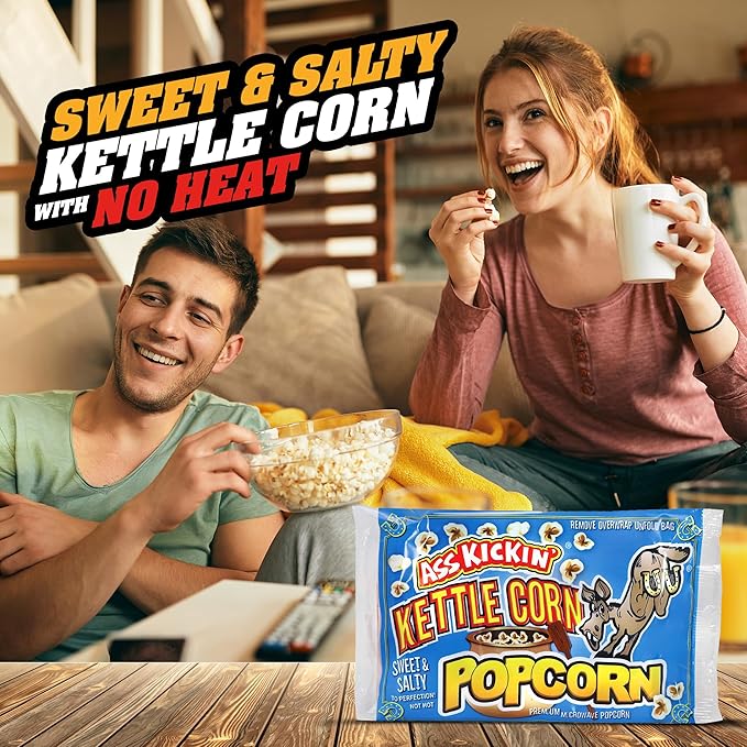 ASS KICKIN' Kettle Corn Microwave Popcorn Bags - 3 Pack - Ultimate Sweet Gourmet Popcorn Gift - Makes a Great Movie Theater Popcorn or Snack Food for Movie Night