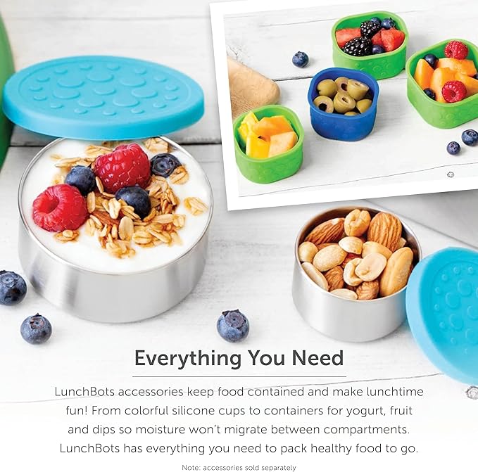 LunchBots 2.5 oz Stainless Steel Dressing Container for Condiments, Dips, Snacks, Dipping Sauce Cups with Silicone Lid, Fits in Lunch Bags and Bento Boxes - Set of 2 (Aqua)