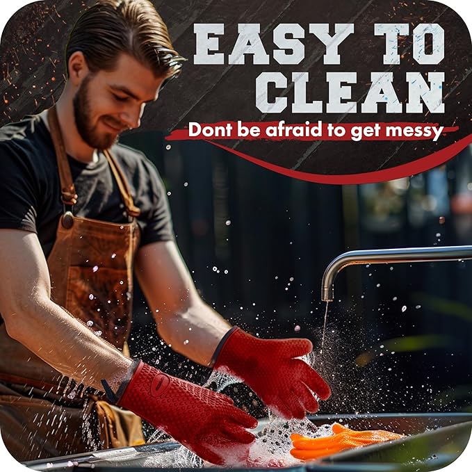 KITCHEN PERFECTION Silicone Smoker Oven Gloves -Extreme Heat Resistant BBQ Gloves -Handle Hot Food Right on Your Smoker Grill Fryer Pit|Waterproof Oven Mitts Grill Gloves |Superior Value Set+3 Bonuses