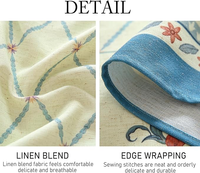 ISAENNE Designer Linen Floral Long Tablecloth Rectangle,Light Green Farmhouse Durable Table Cloth,Washable Decor Tablecloths for Dining Kitchen Thanksgiving Christmas,63"*102"-Floralsea B