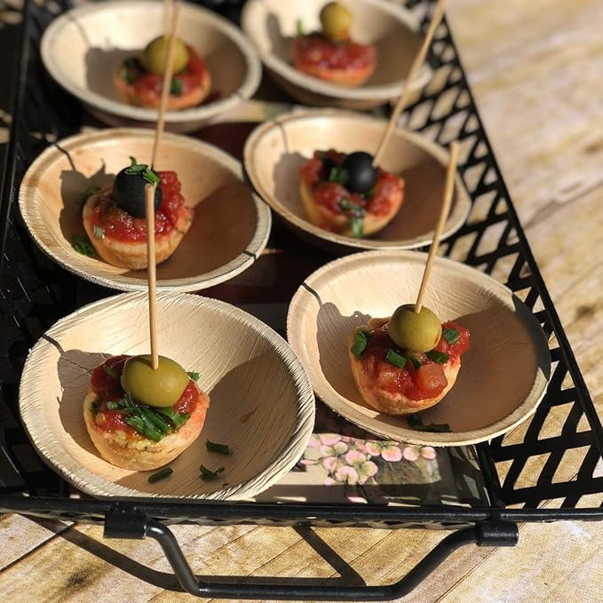 Raj Disposable Palm Leaf Bulk Bowls (200 Count, 4" Bowls) Strong Bowl Like Bamboo Party Bowl - Decorative Compostable Tableware for Lunch, Dinner, Birthday, Outdoor, BBQ, Picnic, Parties