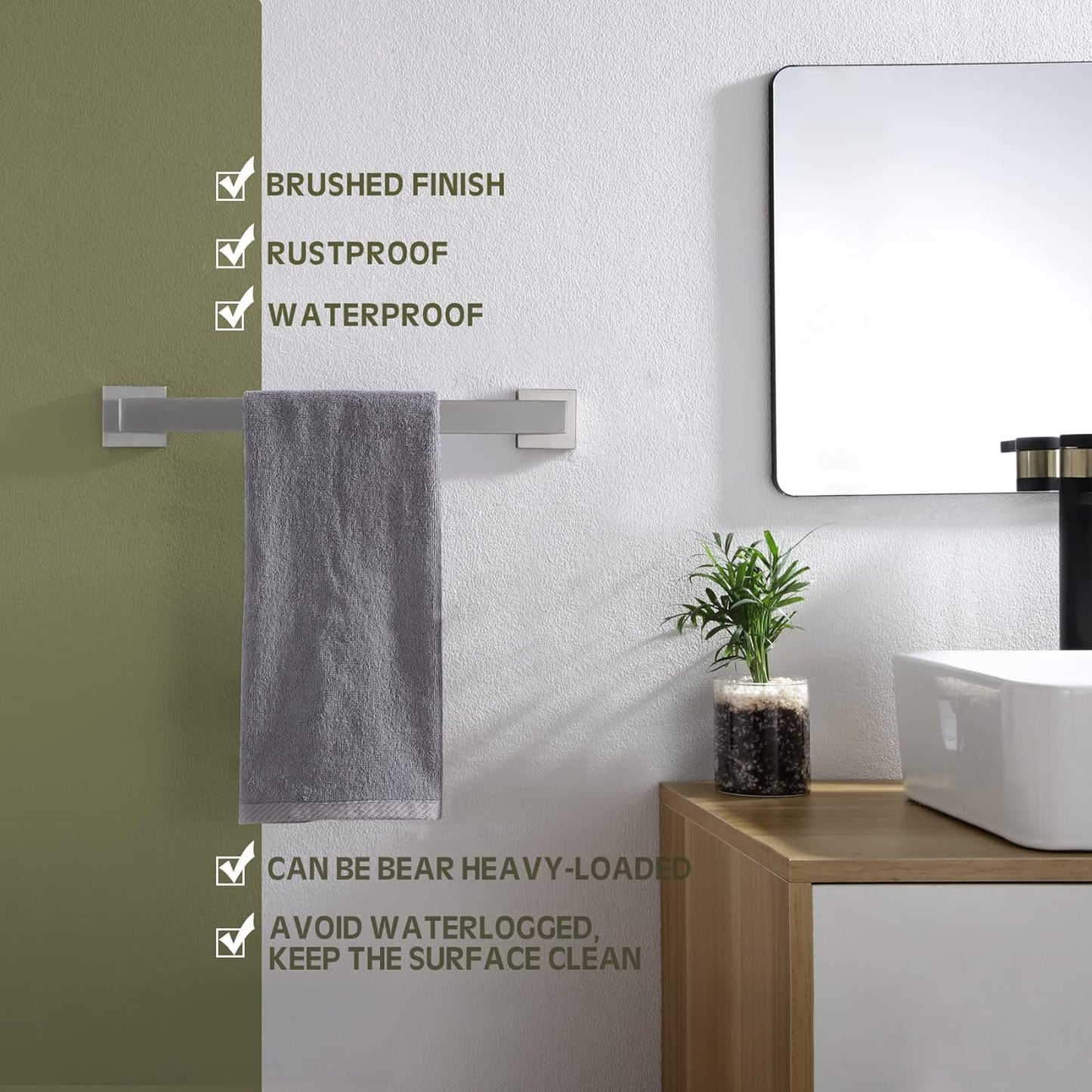 KOKOSIRI 16-Inch Single Towel Bar, Bathroom Kitchen Towel Holder, Wall Mounted SUS304 Stainless Steel Towel Rack, Brushed Nickel, B4003BR-L16