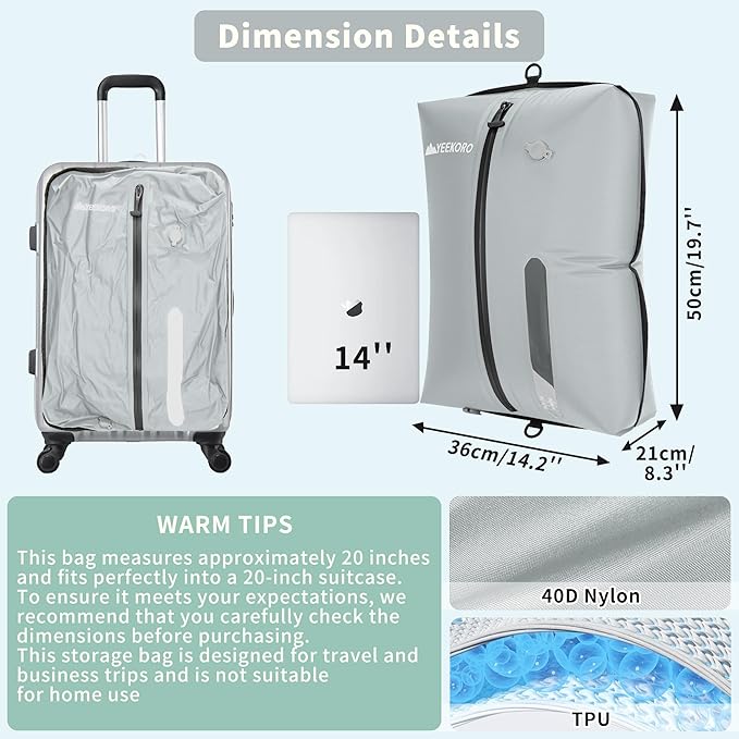 Vacuum Bag for Travel, Professional IPX8 Waterproof Reusable Vacuum Compression Bags for Travel Suitcases, Durable Space Saver Bag(3 PACK,With Pump)