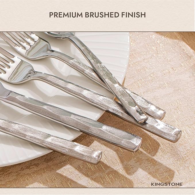 KINGSTONE Silverware Set, 40-Piece 18/10 Stainless Steel Brushed Handle Flatware Cutlery Set, for Kitchen, Home, Party, Wedding Gift, Rust Resistant and Dishwasher Safe