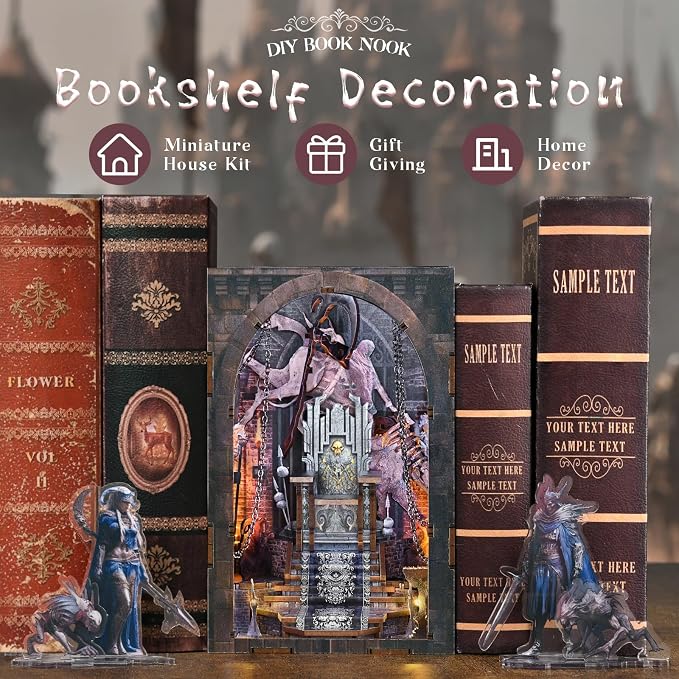 CCCDF Book Nook Kit - DIY Miniature House Dollhouse Kit, Tiny House Booknook Bookshelf for Adults and Teens, Gifts for Family Friends (Throne of Bones)