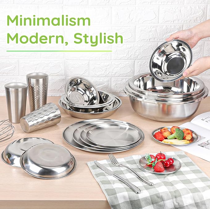 304(18/8) Stainless Steel Mixing Bowls for Kitchen, 6 Pack 7.8" 28.89 fl.oz Metal Mixing Bowls Set Stackable for Baking Serving Cooking Food Prep Storage Dishwasher Safe Lightweight