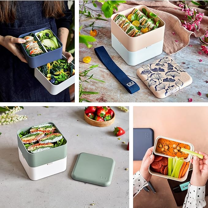 monbento - Large Bento Lunch Box MB Square Natural with 2 Compartments - 57 oz - Leakproof Lunch Box for Work/Picnic/Meal Prep - BPA Free - Microwave & Dishwasher Safe - Green