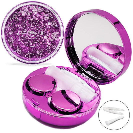 Contact Lens Case with Cleaner Washer, Travel Size Cute Colored Contact Lenses Applicator Removal Tool Kit with Mirror Solution Bottle for Daily Outdoor (Pink)