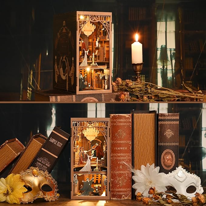 CCCDF Book Nook Kit, DIY Miniature Dollhouse Booknook Kit, 3D Wooden Puzzle Bookend Bookshelf Insert Decor with LED Light for Teens and Adults (Phantom of The Opera)