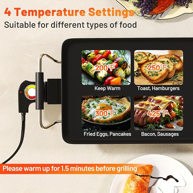 LDAILY Extra Large Nonstick Electric Griddle, Teppanyaki Grill BBQ W/ 4 Adjustable Temperature, Even Heating & Handles, Long Table Top Pancake Griddle Grill for Indoor & Outdoor Party, Camping（35’’）