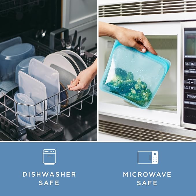 Stasher Silicone Reusable Food Storage Bags, 4-Pack, Reusable Freezer Bags, Microwave, Dishwasher, Oven Safe, Sous Vide, Premium Lunch Containers, Eco Friendly, Food-safe Silicone Snack Bag, Clear | Reusable Food Bags