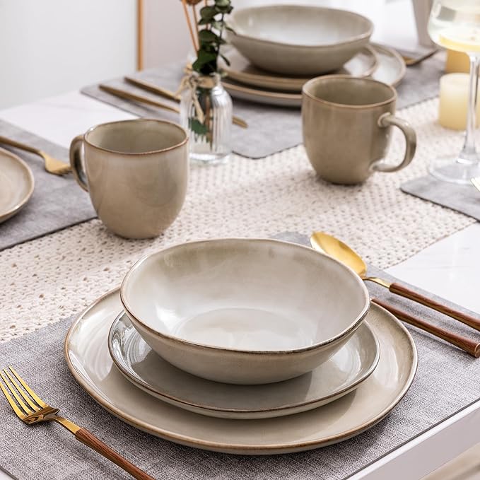 AmorArc Ceramic Dinnerware Sets,Handmade Reactive Glaze Stoneware Plates and Bowls Sets,Highly Scratch Resistant | Dishwasher & Microwave Safe Dishes Set,Service for 12 (36pc)