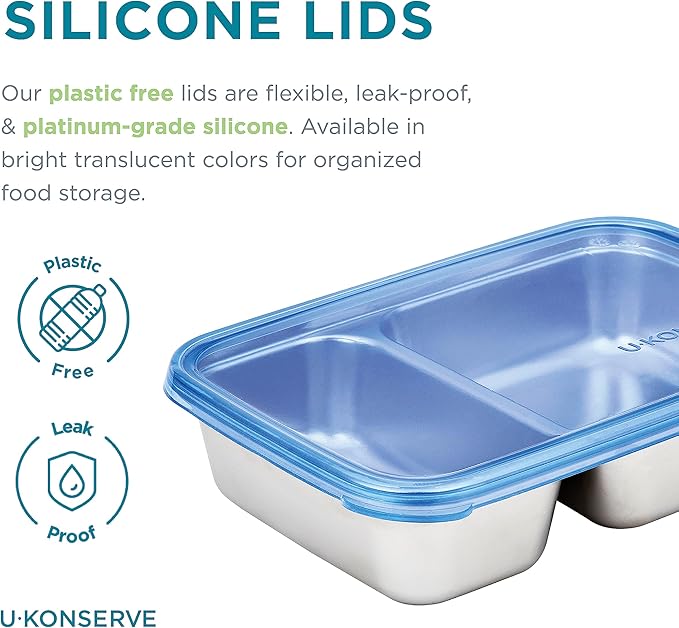 U Konserve Stainless Steel Rectangle Food Storage Bento Box Container, Leak Proof Silicone Lid Dishwasher Safe - Plastic Free