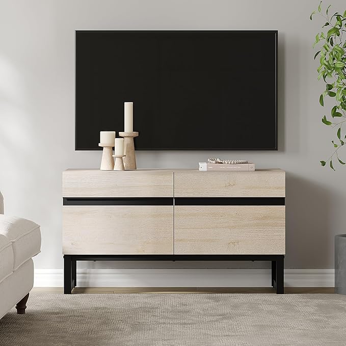 WAMPAT Modern TV Stand for TVs Up to 40 Inch, Entertainment Center Media Console with Storage Cabinet, TV Console for Living Room, Light Oak
