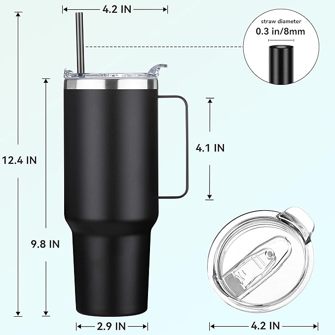 HASLE OUTFITTERS 40 oz Stainless Steel Tumbler with Handle, Vacuum Insulated Tumblers Bulk, Reusable Double Wall Travel Coffee Mug, Durable Powder Coated Water Bottles(Black, 4)