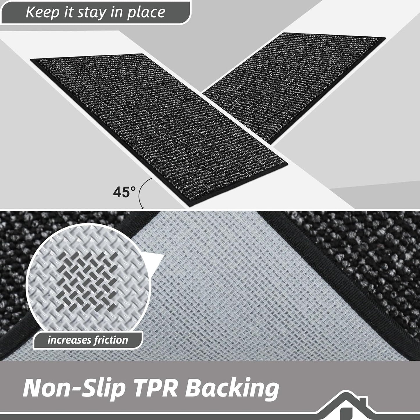 BEQHAUSE Kitchen Rugs 20"x32", Non-Slip Kitchen Mats for Floor, Super Absorbent and Stain Resistant Kitchen Rugs, Machine Washable Rugs for Kitchen, Hallway, Laundry & Sink, Black