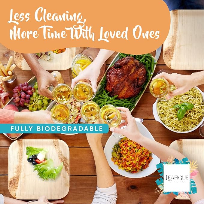 100% Natural 6” Palm Leaf Square Plate (100 pack), Compostable & Biodegradable Dinnerware for Catering, Birthdays, Halloween, BBQs, Thanksgiving, Alternative to Paper & Bamboo Plates Disposable