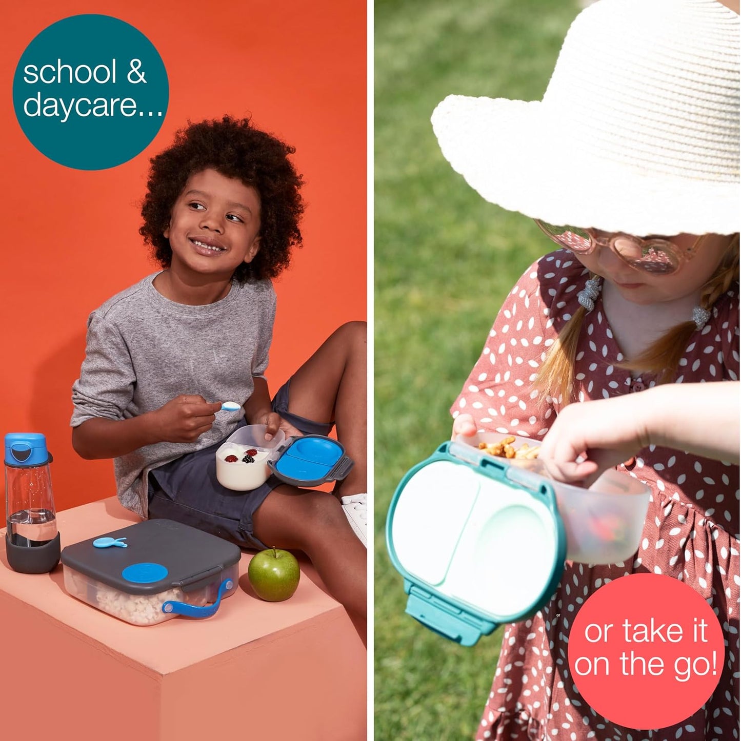 b.box Snack Box Reusable Snack Containers with Lids 2 compartments, Bento Box for kids and toddlers, Leakproof Lunch Box, BPA free and Dishwasher Safe Snack Container (Flamingo Fizz, 1 3/4 Cup)
