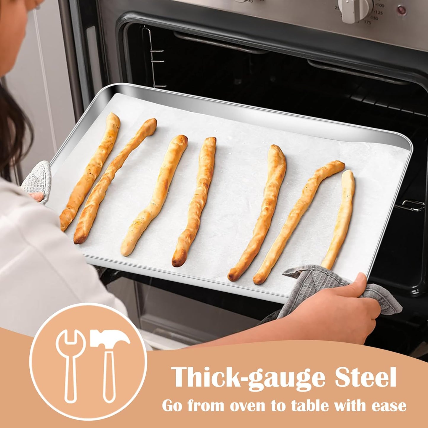 E-far Stainless Steel Baking Sheet, 16” x12” x 1” Baking Cookie Sheet Pan for Oven, Non-toxic Metal Trays for Baking Cake Cookie, Healthy & Rust Free, Mirror Finish & Dishwasher Safe, 1 Pack