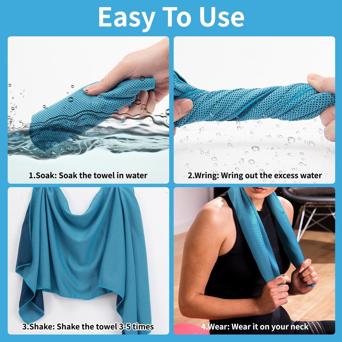 YESLIFE 4 Pack Cooling Towel 40"x12", Gym Towels for Men and Women, Soft Breathable Workout Towels for Yoga, Running, Sport, & More (Blue, Grey, Green, Pink)