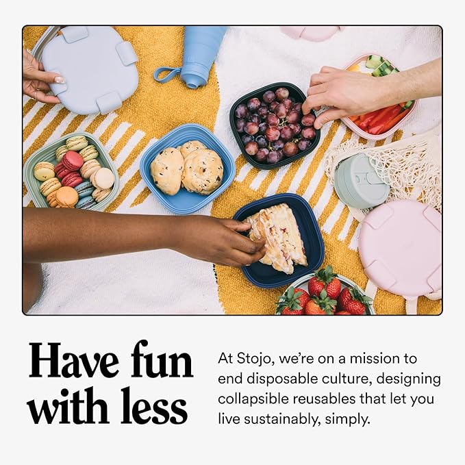 STOJO Collapsible Sandwich Box – 24oz, Reusable Food Storage Container, Silicone Bowl for Hot/Cold Food – Meal Prep, Lunch, Camping, Hiking – Dishwasher Safe (Set of 5, Steel)
