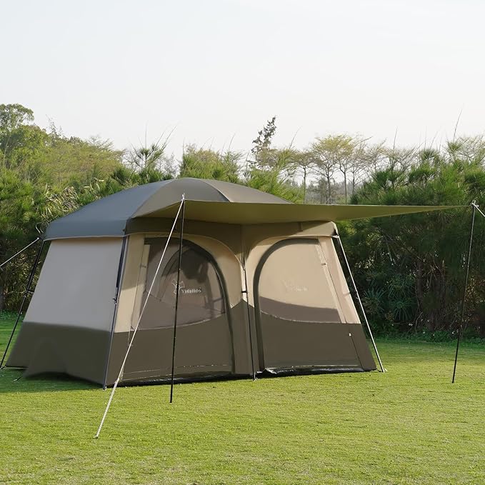 Vidalido Tents，6-8 Person Camping Tent with Extended Vestibule，2 Room Weather Resistant Family Tents，Easy Install Waterproof Outdoor Tent for Backpacking and Camping Hiking