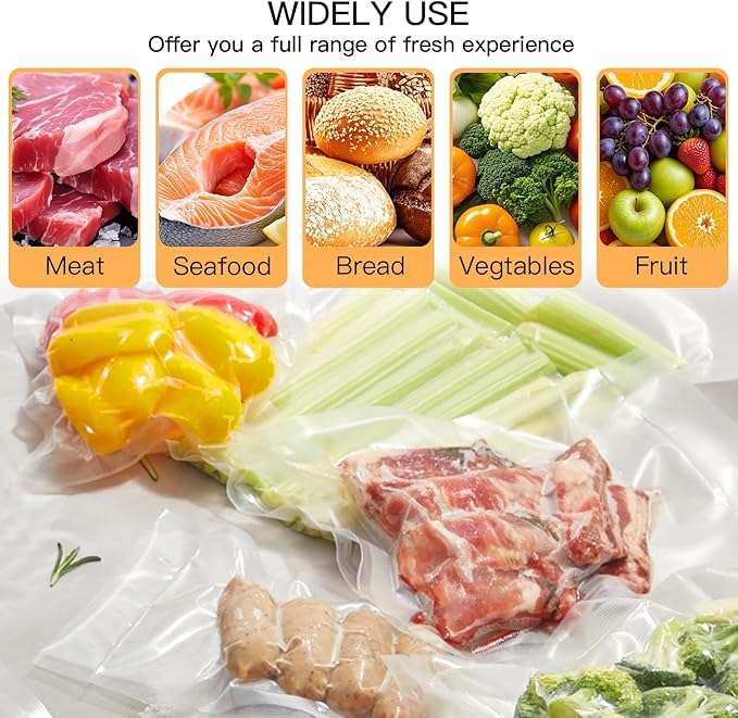 MegaWise 5 Rolls of Vacuum Sealer Machine Bags, 8 inch wide and 21.6 Feet Long for Megawise & other brand vacuum Perfect for Meal Prep and Sous Vide Cooking