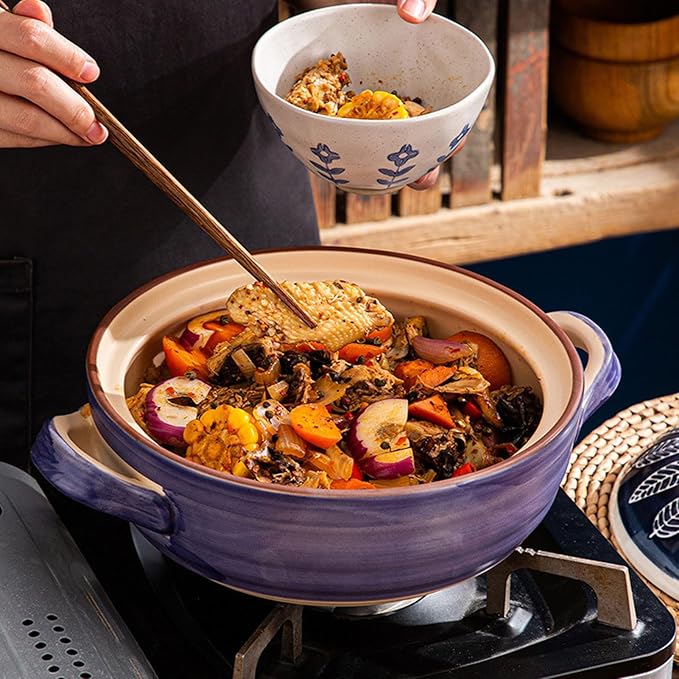 Ceramic Casserole, Japanese Clay Pot Donabe Stone Rice Pot With Lid, Earthen Pot Stockpot Ceramic Casserole Cooker Healthy Cookware Stove Pot Soup Hot Pot(Color:D)