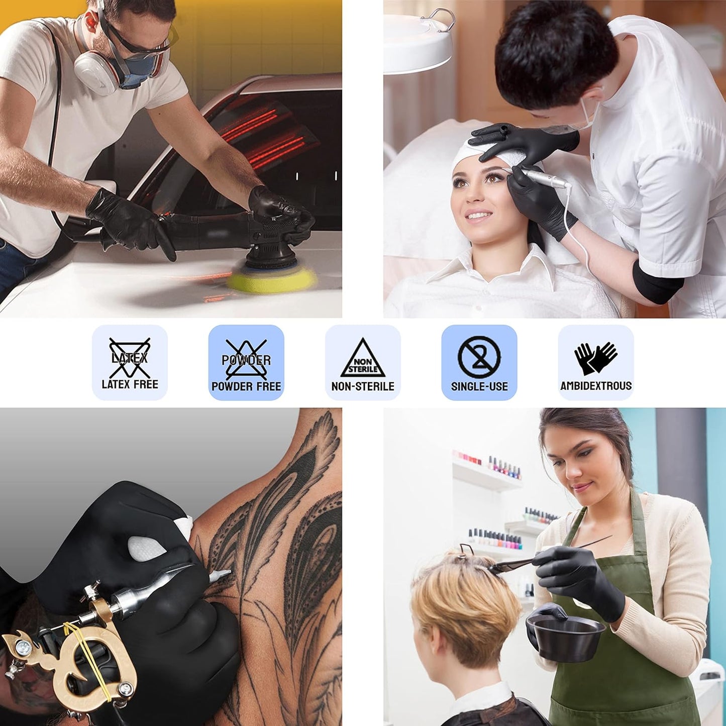 SAFE HEALTH Nitrile Black Industrial Disposable Gloves-Large 3.5 Mil Case of 1000 Powder Free-Latex Free Tattoo-Beauty Salon-Hair Nail Studio-Auto Repair-Car Maintenance-Household-Daily