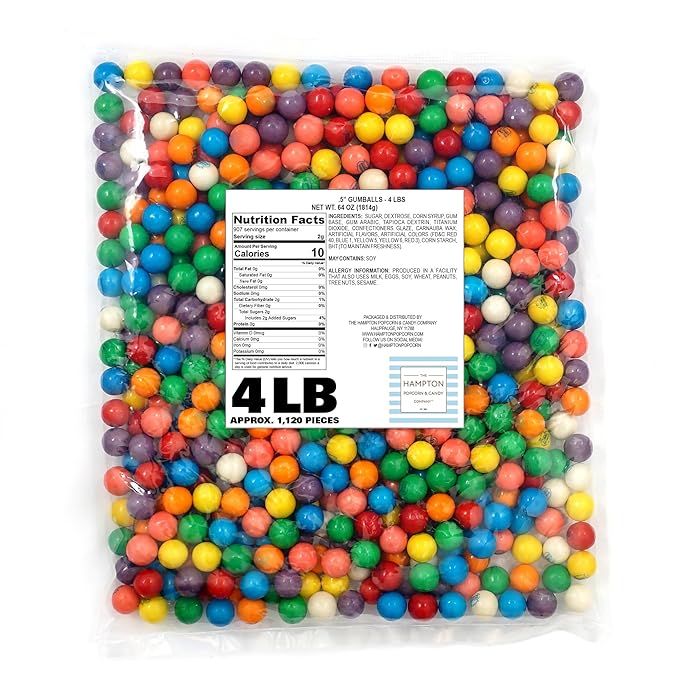 Gumballs for Gumball Machine, 0.5 Inch Mini Gumballs, Approx. 1,120 Pieces, 4lb Bulk Bag, Bubble Gum Assorted Fruit Flavored Bubble Gum, Gumball Machine Refills