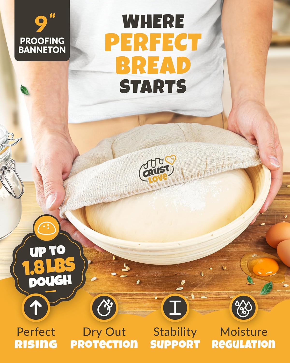 Dutch Oven for Bread Baking - incl. Sourdough Bread-Baking Supplies like Banneton Bread-Proofing Basket - 5QT Enameled Cast Iron Bread-Oven with Lid, Baking Pan, Scoring Tool Lame