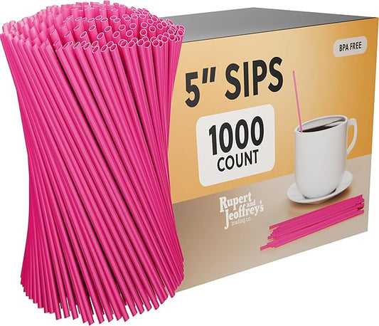 Disposable Plastic Coffee Stirrer Straw - 5 Inch Sip Stir Stick (1000, Pink)