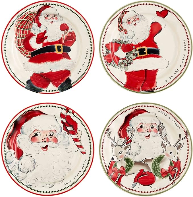 Mud Pie Santa Salad Christmas Plate, Gift, 8" dia