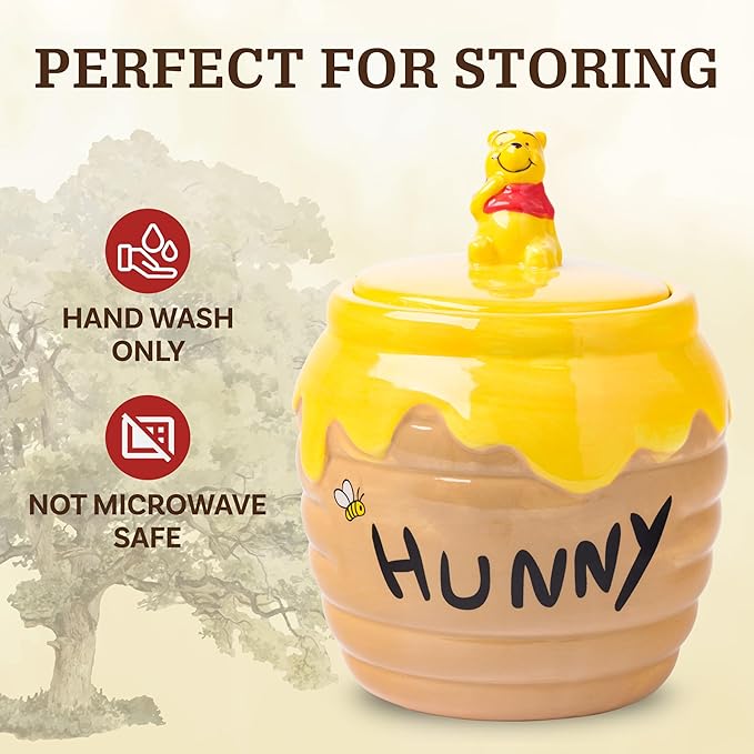 Silver Buffalo Disney Winnie the Pooh Honey "Hunny" Pot Sculpted 3D Hand Painted Ceramic Snack Cookie Jar (Small)