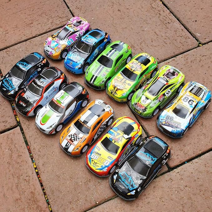 12 Pull Back Racing Cars Die cast Race Car Vehicles Playset,2.7 Inch Metal Friction Powered Car Toys for Toddlers