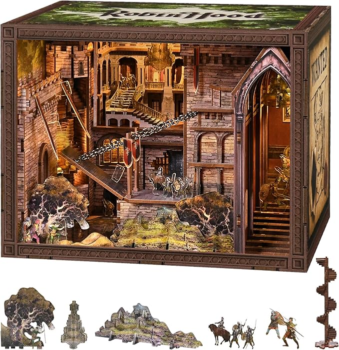 CCCDF Book Nook Kit, DIY Miniature House Dollhouse Kit for Adults and Teens, Booknook Bookshelf Decor with LED Light, Gifts for Family and Friends (Robin Hood - The Castle's Escape)