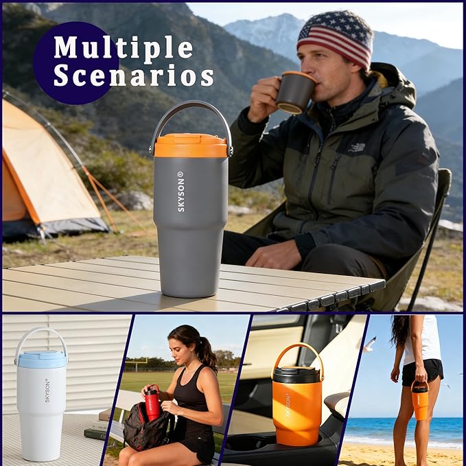 Portable Coffee Maker Mug for Travel,Mini Espresso Coffee Machine,20 oz Thermos Cup with Lid Fast Extraction Electric Filter Brewer,Insulated Stainless Steel Tumbler(Orange)