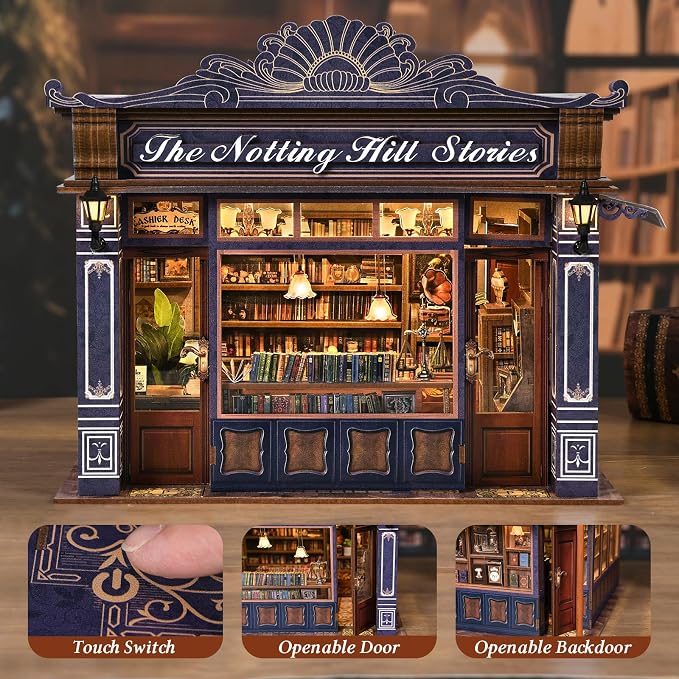 Book Nook Kit, DIY Miniature House Dollhouse Kit 3D Puzzle for Adults | Booknook Bookend Bookshelf Decor Tiny House Model Build with Openable Door, Gifts for Family and Friends