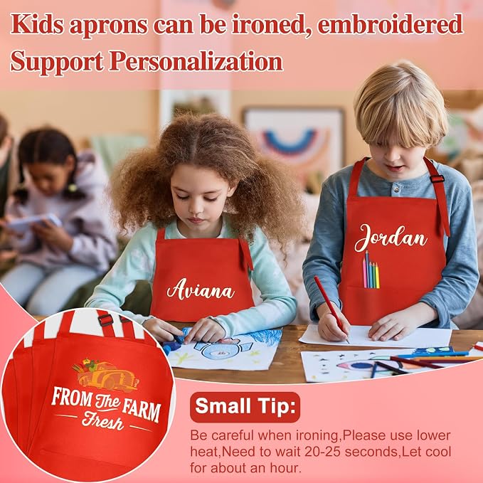 6 Pack Kids Apron bulk with 2 Pockets Adjustable Chef Art Apron Kids Painting Aprons for Cooking Baking Painting Crafting Grilling Activity（Red）