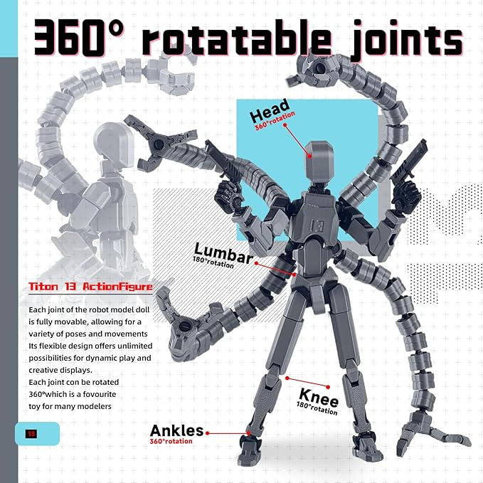 7.2 Inch T13 Assembly Completed Action Figure Accessories,T13 Multi-Jointed Movable,for Collectors Desktop Decorations t-13 Movability 3D Printed Toys
