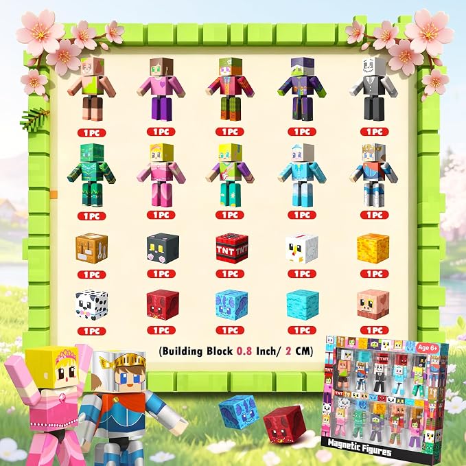 Magneverse 20 Pcs Magnetic Action Figures Playset - Magnetic Building Blocks, Magnet Cubes and Rotatable Figures Character Toys for Kids, Birthday Gift for 6+ Year Old Boys Girls (Patent Pending)