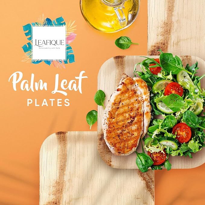 100% Natural 6” Palm Leaf Square Plate (100 pack), Compostable & Biodegradable Dinnerware for Catering, Birthdays, Halloween, BBQs, Thanksgiving, Alternative to Paper & Bamboo Plates Disposable