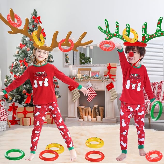 Christmas Games Decorations, Inflatable Reindeer Antler Ring Toss Game, Stocking Stuffers for Men Women Kids Teens Adults, Christmas Party Games Fun Xmas Gifts Carnival Holiday Family